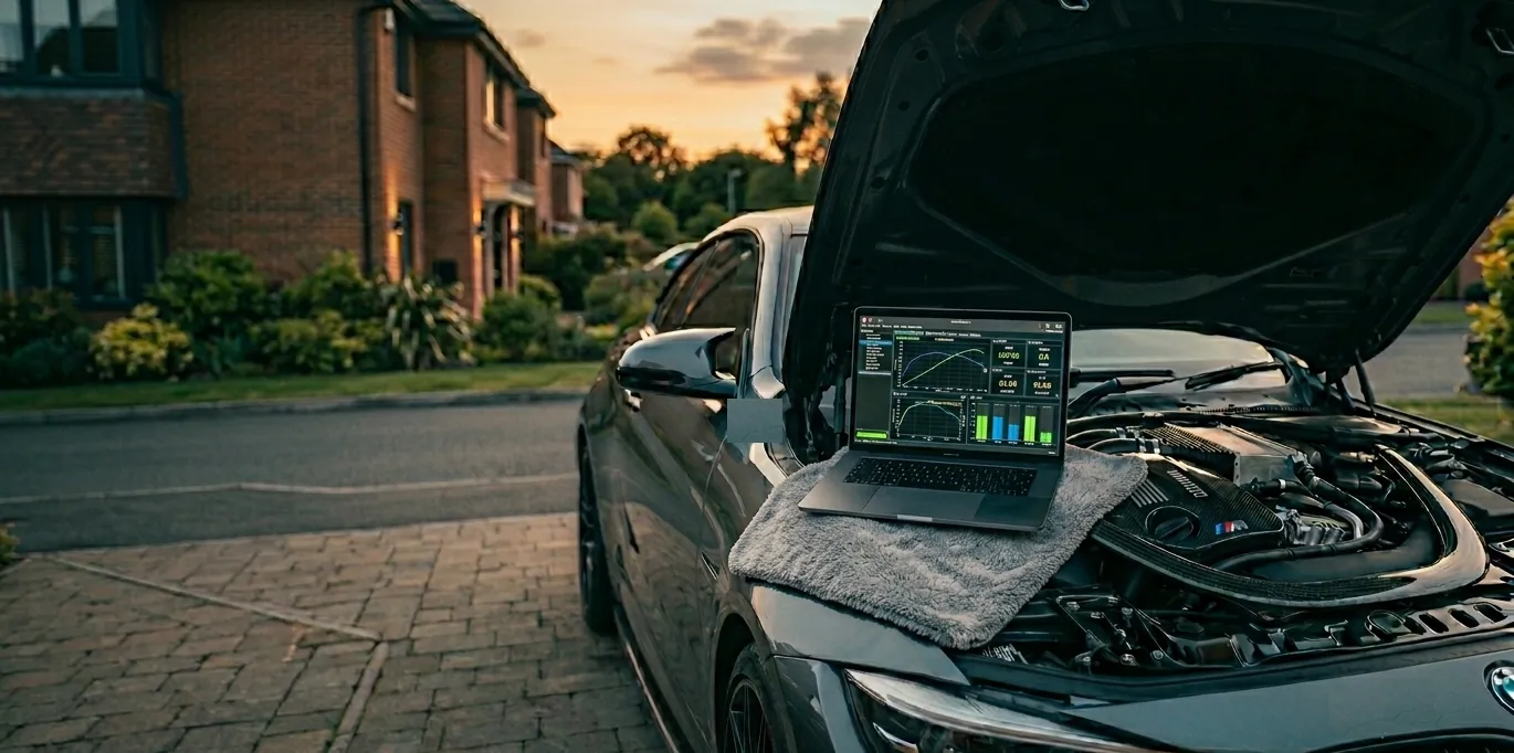 Mobile ECU remapping and car tuning at a client's driveway